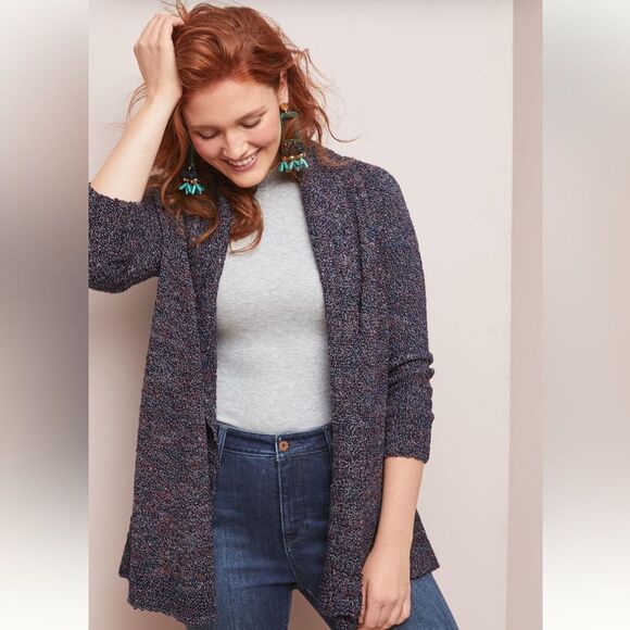 Anthropologie Rosie Neira Marled Collegiate Open Front Cardigan - M - Picture 1 of 15